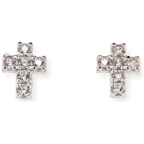 Orecchini Argento 925 - Collezione Rosari - Colore Rodio - Misura Unica Orecchini A Lobo Zirconi Bianchicroce - Foto 1