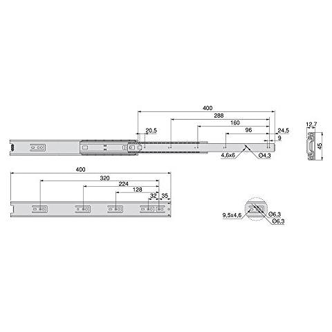 3043405 Coppia Di Guide / binari Con Cuscinetti A Sfere Ad Estrazione Totale 45mm X 400mm Per Cassetto, Set Di 5 - Foto 3