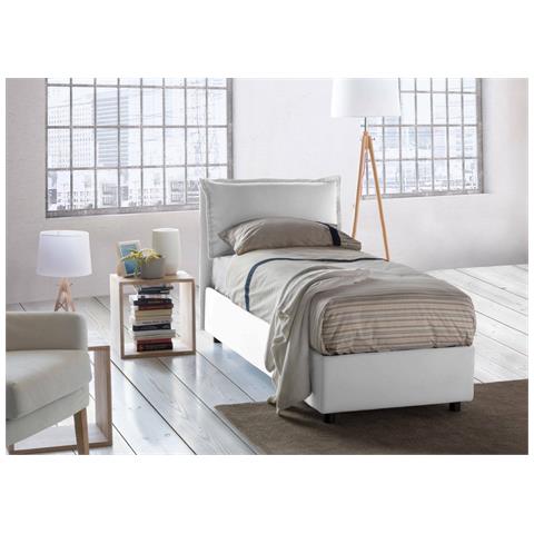 Letto contenitore Singolo Veronica, Made in Italy, Testata e rivestimento in tessuto, Apertura frontale, adatto per materasso cm 80x200, Bianco - Foto 1