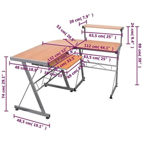 Scrivania Computer Angolo Marrone 132x112x99 Legno Multistrato - Foto 2