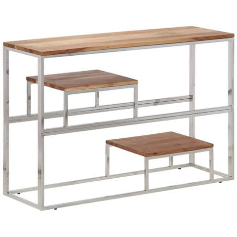 Tavolino Consolle Argento Acciaio Inox E Legno Massello Acacia - Foto 1