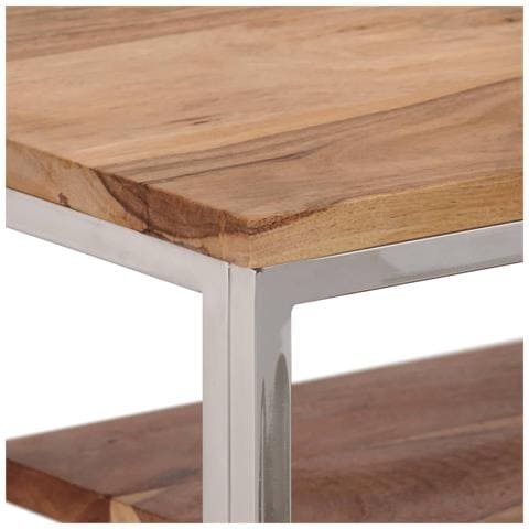 Tavolino Consolle Argento Acciaio Inox E Legno Massello Acacia - Foto 8