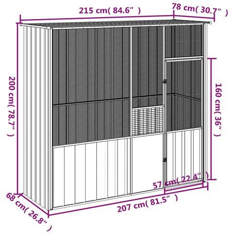 Gabbia per Uccelli Antracite 215x78x200 cm in Acciaio Zincato - Foto 5
