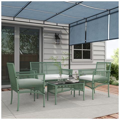Set Da Giardino In Rattan Da 4 Pezzi Con 2 Poltroncine, Divano E Tavolino Da Caffè, Verde - Foto 6