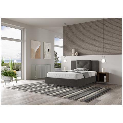 Letto Contenitore Imbottito 140x200 Microfibra Grigio Appia - Foto 4