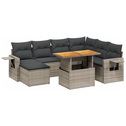 Set Divano Da Giardino 8 Pz Con Cuscini Grigio In Polyrattan - Foto 2