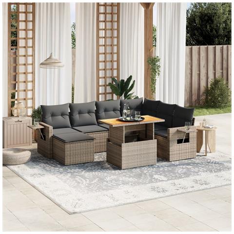 Set Divano Da Giardino 8 Pz Con Cuscini Grigio In Polyrattan - Foto 1