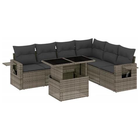 Set Divani Da Giardino 7 Pz Con Cuscini Grigio In Polyrattan - Foto 2