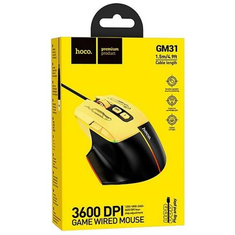 Professional Gaming Mouse A Filo Optical Gm31 3600 Dpi Yellow Black Led - Foto 2