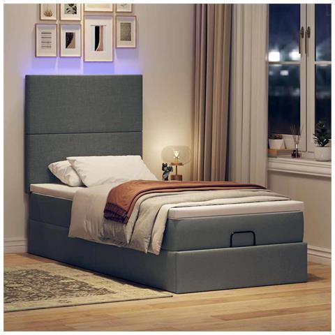 Pouf Letto Con Materasso E Led Grigio Scuro 90x200 Cm Tessuto - Foto 3