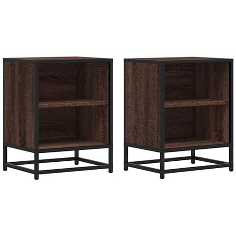 Comodini Rovere Marrone 2 Pz Legno Multistrato Metallo - Foto 2