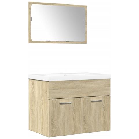 Set Mobili Da Bagno 3 Pz Rovere Sonoma In Legno Multistrato - Foto 2