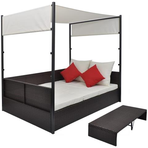 Lettino Da Giardino Con Tetto Marrone 190x130 Cm In Polyrattan - Foto 1