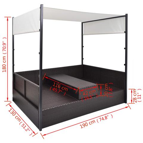 Lettino Da Giardino Con Tetto Marrone 190x130 Cm In Polyrattan - Foto 7