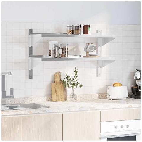 Lusso Casadino -  Mensola Muro 2 Ripiani 100x40x60cm Argento Acciaio Inossidabile - Foto 2