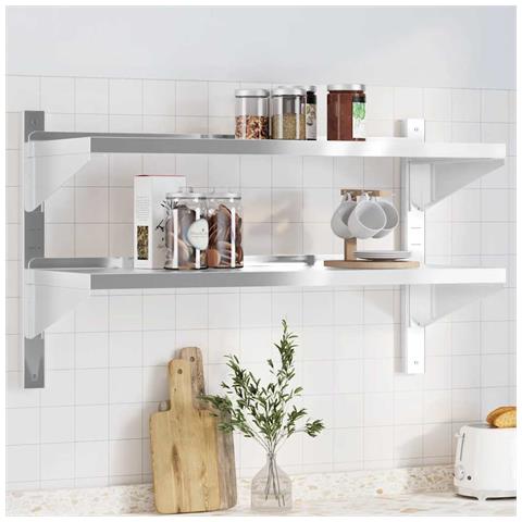 Lusso Casadino -  Mensola Muro 2 Ripiani 100x40x60cm Argento Acciaio Inossidabile - Foto 8