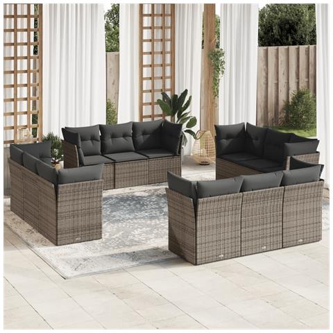 Lusso Casadino -  Set Divani Da Giardino 12 Pz Con Cuscini Grigio In Polyrattan - Foto 3