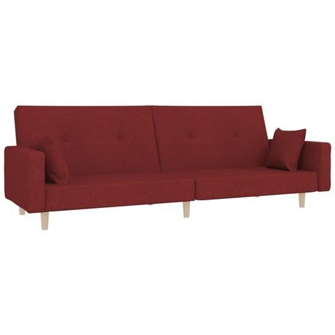 Divano Letto a 2 Posti con 2 Cuscini Rosso Vino in Tessuto - Foto 1