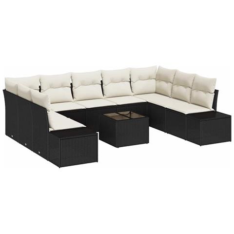 Set di divani da giardino da 9 pezzi con cuscini in rattan polimerico marrone - Foto 1