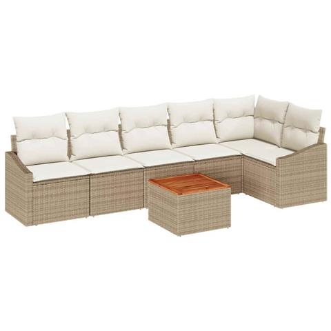 Set Divano da Giardino 7 Pezzi con Cuscini Beige Polyrattan Acacia - Foto 1