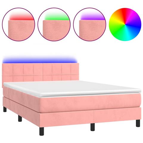 Letto a Molle con Materasso e LED Rosa 140x190 cm in Velluto - Foto 1