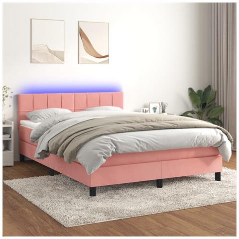 Letto a Molle con Materasso e LED Rosa 140x190 cm in Velluto - Foto 2