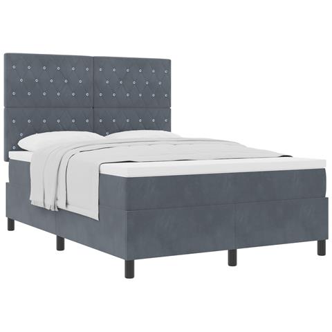 Letto Box Spring con Materasso Grigio Scuro 140x200 cm Velluto - Foto 1