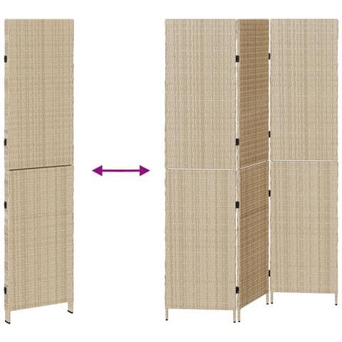 Paravento 3 Pannelli Pieghevole Beige 147x180 cm in Polyrattan - Foto 9