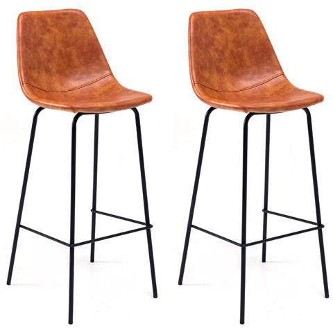 Set Di 2 Sgabelli Vintage Lucien Cognac - Altezza Seduta 75cm - Foto 1