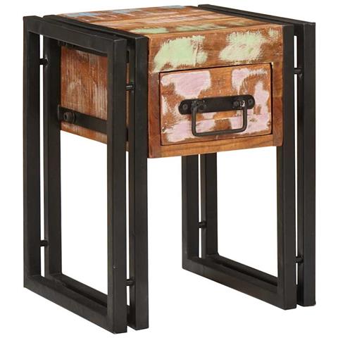 Tavolino 30 x 30 x 40 cm Legno massiccio recuperato e metallo - Foto 1