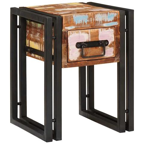 Tavolino 30 x 30 x 40 cm Legno massiccio recuperato e metallo - Foto 2