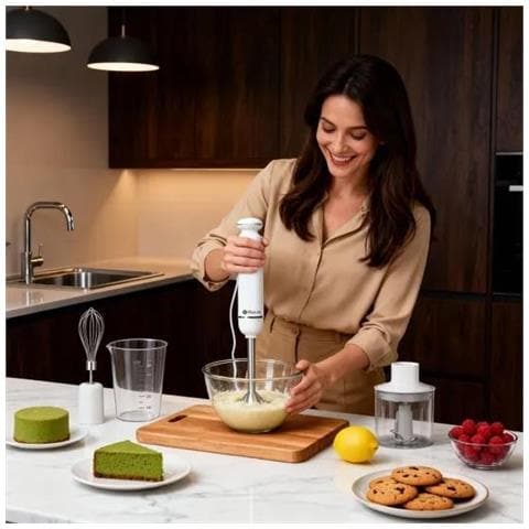 Mixer a Immersione 600W - Set 4 in 1 con Tritatutto, Frusta e Bicchiere - Bianco - Foto 3