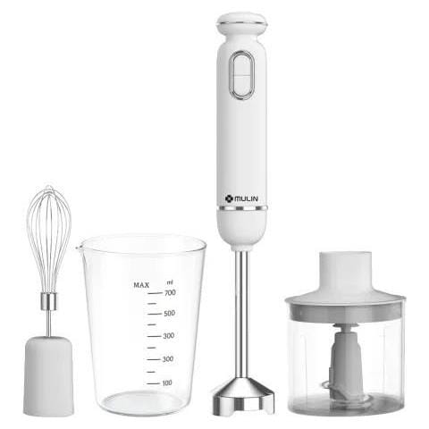 Mixer a Immersione 600W - Set 4 in 1 con Tritatutto, Frusta e Bicchiere - Bianco - Foto 1