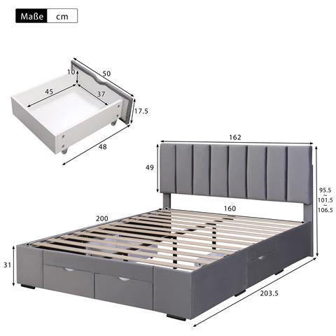 Letto Imbottito Con Cassetti E Telaio In Pino Naturale - Foto 2