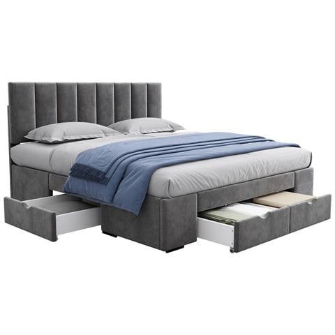 Letto Imbottito Con Cassetti E Telaio In Pino Naturale - Foto 1