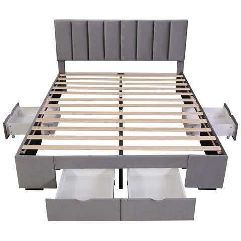 Letto Imbottito Con Cassetti E Telaio In Pino Naturale - Foto 3