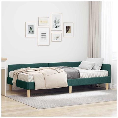 Struttura Letto Angolare con Materasso 2 pcs Verde Tessuto - Foto 2