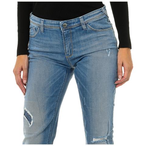 Pantaloni Lunghi In Denim Effetto Consumato E Strappato Da Donna 3y5j28-5d0uz - Foto 3
