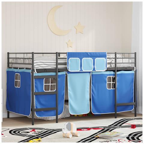 Struttura del Letto Loft per Bambini con Tendine Nero e Blu - Foto 2