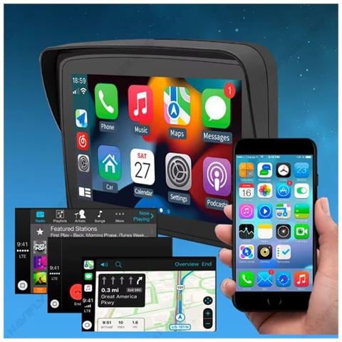 K600 Navigatore Gps Per Moto Con Doppio Bluetooth Telefonate Mappe Sistema Carplay E Android Auto Tf Card Per Musica E Film Staffa Rinforzata Manubrio - Foto 2