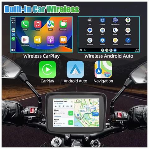 K600 Navigatore Gps Per Moto Con Doppio Bluetooth Telefonate Mappe Sistema Carplay E Android Auto Tf Card Per Musica E Film Staffa Rinforzata Manubrio - Foto 4