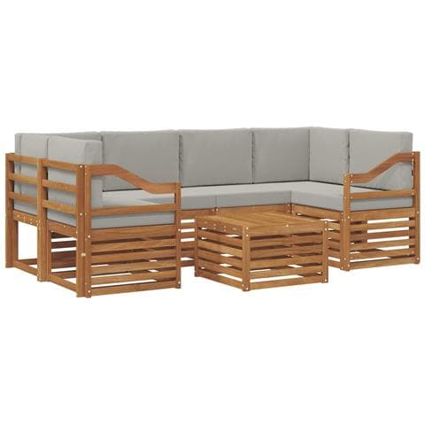 Set di divani da esterno 7 pcs Grigio Naturale e Chiaro - Foto 1