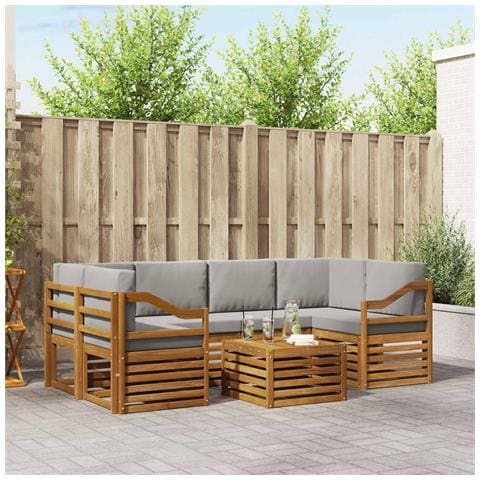 Set di divani da esterno 7 pcs Grigio Naturale e Chiaro - Foto 2
