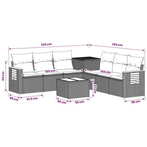 Set di divani 8 pz Nero Rattan sintetico e Acciaio - Foto 2