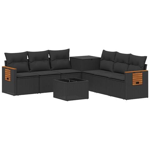 Set di divani 8 pz Nero Rattan sintetico e Acciaio - Foto 1