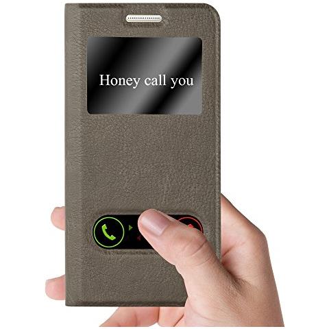 Custodia Compatibile Con Samsung Galaxy A5 2015 In Bruno Pietra - Coperchio Protettivo Con Chiusura Magnetica, Funzione Stand E 2 Finestre Di Visualizzazione - Foto 2