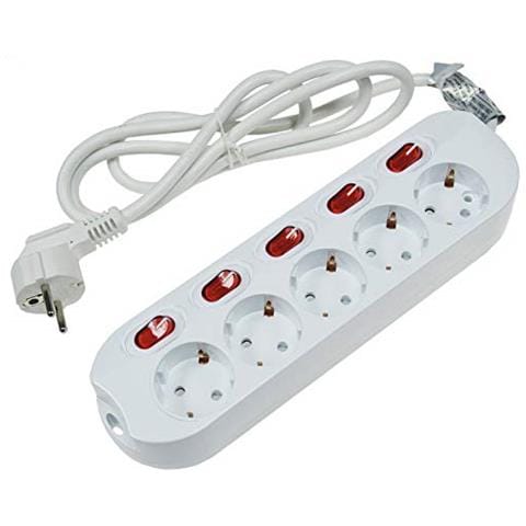 Presa Da Tavolo Con Interruttore Singolo, 3 O 5 Prese, Bianco, Cavo Da 1,5 M, Interruttore Illuminato, Sicurezza Per Bambini (5 Prese, Interruttore Illuminato, Bianco)  - Foto 1