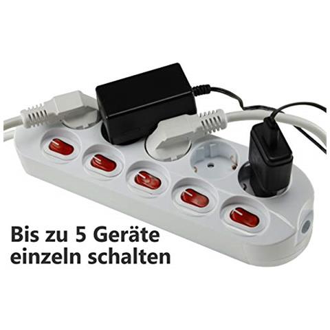 Presa Da Tavolo Con Interruttore Singolo, 3 O 5 Prese, Bianco, Cavo Da 1,5 M, Interruttore Illuminato, Sicurezza Per Bambini (5 Prese, Interruttore Illuminato, Bianco)  - Foto 3