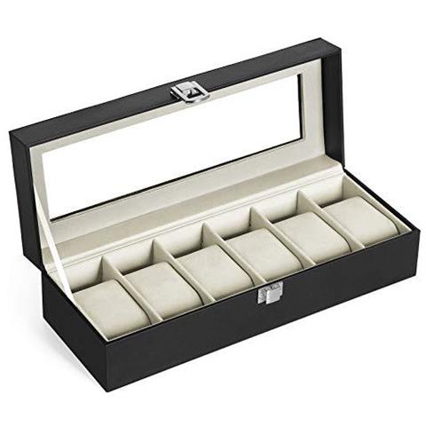 6-slot Contenitore Di Vigilanza Vetro Sormontato Storage Case Vigilanza Dellesposizione Come Regalo Con Velvet Lining Cuscini E Lock 30 X 112 X 8 Cm Nero Jwb06be - Foto 1