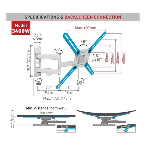3400W supporto da parete per tv a schermo piatto 165,1 cm (65") Bianco - Foto 1